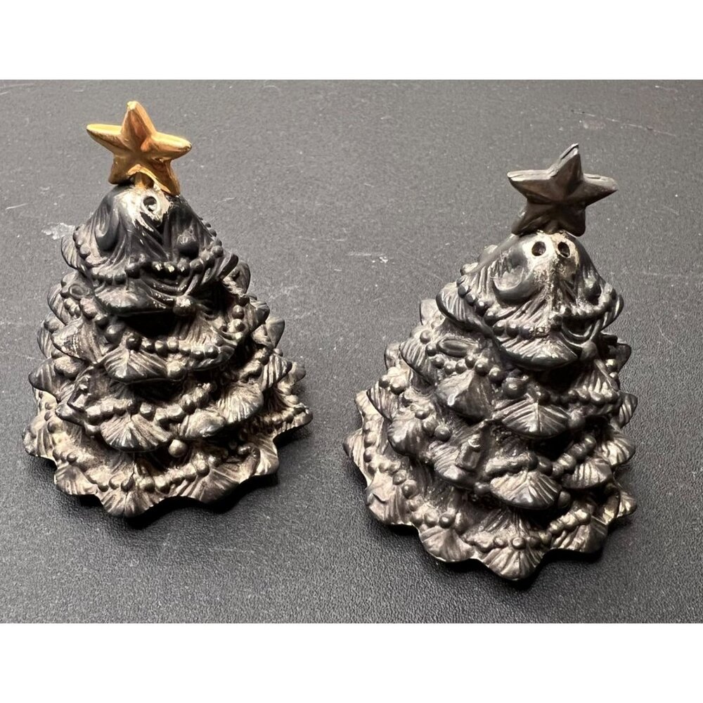 VGT Godinger Silver Plated Christmas Trees Salt and Pepper Shakers Holiday - Picture 6 of 12